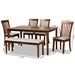 Baxton Studio Minette Modern and Contemporary Grey Fabric Upholstered and Walnut Brown Finished Wood 6-Piece Dining Set - RH319C-Grey/Walnut-6PC Dining Set
