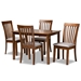 Baxton Studio Seda Modern and Contemporary Grey Fabric Upholstered and Walnut Brown Finished Wood 5-Piece Dining Set