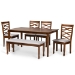 Baxton Studio Lanier Modern and Contemporary Grey Fabric Upholstered and Walnut Brown Finished Wood 6-Piece Dining Set