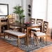 Baxton Studio Lanier Modern and Contemporary Grey Fabric Upholstered and Walnut Brown Finished Wood 6-Piece Dining Set - RH318C-Grey/Walnut-6PC Dining Set