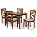 Baxton Studio Mirna Modern and Contemporary Grey Fabric Upholstered and Walnut Brown Finished Wood 5-Piece Dining Set - Mirna-Grey/Walnut-5PC Dining Set