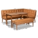 Baxton Studio Arvid Mid-Century Modern Tan Faux Leather Upholstered and Walnut Brown Finished Wood 4-Piece Dining Nook Set - BBT8051-Tan/Walnut-4PC Dining Nook Set