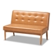 Baxton Studio Arvid Mid-Century Modern Tan Faux Leather Upholstered and Walnut Brown Finished Wood 2-Piece Dining Corner Sofa Bench - BBT8051-Tan/Walnut-2PC SF Bench
