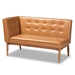 Baxton Studio Arvid Mid-Century Modern Tan Faux Leather Upholstered and Walnut Brown Finished Wood 2-Piece Dining Corner Sofa Bench - BBT8051-Tan/Walnut-2PC SF Bench