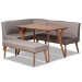 Baxton Studio Odessa Mid-Century Modern Grey Fabric Upholstered and Walnut Brown Finished Wood 4-Piece Dining Nook Set