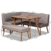 Baxton Studio Odessa Mid-Century Modern Grey Fabric Upholstered and Walnut Brown Finished Wood 4-Piece Dining Nook Set - BBT8054-Grey/Walnut-4PC Dining Nook Set