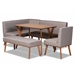 Baxton Studio Odessa Mid-Century Modern Grey Fabric Upholstered and Walnut Brown Finished Wood 5-Piece Dining Nook Set