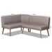 Baxton Studio Odessa Mid-Century Modern Grey Fabric Upholstered and Walnut Brown Finished 2-Piece Wood Dining Nook Banquette Set - BBT8054-Grey/Walnut-2PC SF Bench