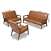 Baxton Studio Nikko Mid-century Modern Tan Faux Leather Upholstered and Walnut Brown finished Wood 3-Piece Living Room Set - BBT8011A2-Tan 3PC Set