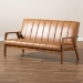 Baxton Studio Nikko Mid-century Modern Tan Faux Leather Upholstered and Walnut Brown finished Wood Sofa - BBT8011A2-Tan Sofa