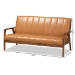 Baxton Studio Nikko Mid-century Modern Tan Faux Leather Upholstered and Walnut Brown finished Wood Sofa - BBT8011A2-Tan Sofa