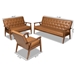 Baxton Studio Sorrento Mid-Century Modern Tan Faux Leather Upholstered and Walnut Brown Finished Wood 3-Piece Living Room Set - BBT8013-Tan 3PC Living Room Set