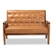 Baxton Studio Sorrento Mid-Century Modern Tan Faux Leather Upholstered and Walnut Brown Finished Wood Loveseat - BBT8013-Tan Loveseat