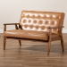 Baxton Studio Sorrento Mid-Century Modern Tan Faux Leather Upholstered and Walnut Brown Finished Wood Loveseat - BBT8013-Tan Loveseat
