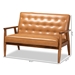 Baxton Studio Sorrento Mid-Century Modern Tan Faux Leather Upholstered and Walnut Brown Finished Wood Loveseat - BBT8013-Tan Loveseat