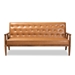 Baxton Studio Sorrento Mid-Century Modern Tan Faux Leather Upholstered and Walnut Brown Finished Wood Sofa - BBT8013-Tan Sofa