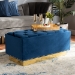 Baxton Studio Powell Glam and Luxe Navy Blue Velvet Fabric Upholstered and Gold PU Leather Storage Ottoman - WS-2019-Navy Blue Velvet/Gold-Otto