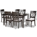 Baxton Studio Lucie Modern and Contemporary Grey Fabric Upholstered and Dark Brown Finished Wood 7-Piece Dining Set - RH333C-Grey/Dark Brown-7PC Dining Set