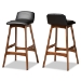 Baxton Studio Darrin Mid-Century Modern Black Faux Leather Upholstered and Walnut Brown Finished Wood 2-Piece Bar Stool Set