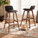 Baxton Studio Darrin Mid-Century Modern Black Faux Leather Upholstered and Walnut Brown Finished Wood 2-Piece Bar Stool Set - Hua-Black/Walnut-BS