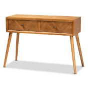 Baxton Studio Mae Mid-Century Modern Natural Brown Finished Wood 2-Drawer Console Table
