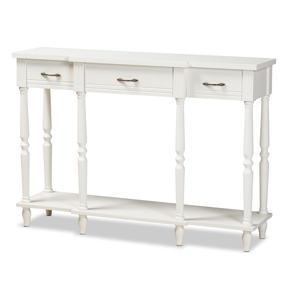 Baxton Studio Hallan Classic and Traditional French Provincial White Finished Wood 3-Drawer Console Table