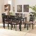 Baxton Studio Fenton Modern and Contemporary Sand Fabric Upholstered and Dark Brown Finished Wood 7-Piece Dining Set - RH338C-Sand/Dark Brown-7PC Dining Set