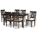 Baxton Studio Fenton Modern and Contemporary Sand Fabric Upholstered and Dark Brown Finished Wood 7-Piece Dining Set - RH338C-Sand/Dark Brown-7PC Dining Set