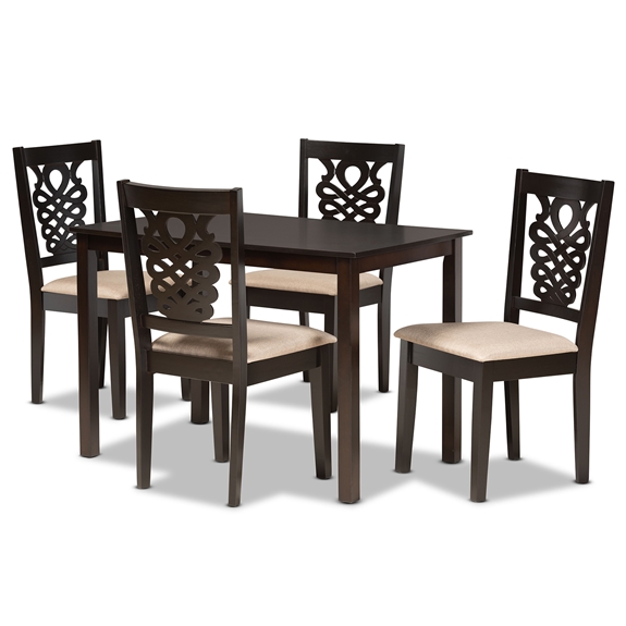 Baxton Studio Gervais Modern and Contemporary Sand Fabric Upholstered and Dark Brown Finished Wood 5-Piece Dining Set