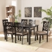 Baxton Studio Nicolette Modern and Contemporary Sand Fabric Upholstered and Dark Brown Finished Wood 7-Piece Dining Set - RH340C-Sand/Dark Brown-7PC Dining Set
