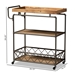 Baxton Studio Amado Rustic Industrial Farmhouse Oak Brown Finished Wood and Black Metal 3-Tier Mobile Kitchen Cart - JY20A060-Natural-Cart