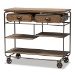 Baxton Studio Grant Vintage Rustic Industrial Oak Brown Finished Wood and Black Finished Metal 2-Drawer Kitchen Cart