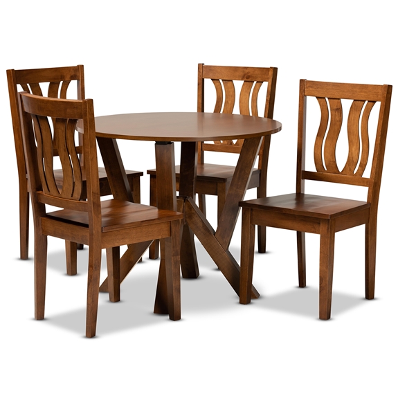 Baxton Studio Noelia Modern and Contemporary Transitional Walnut Brown Finished Wood 5-Piece Dining Set