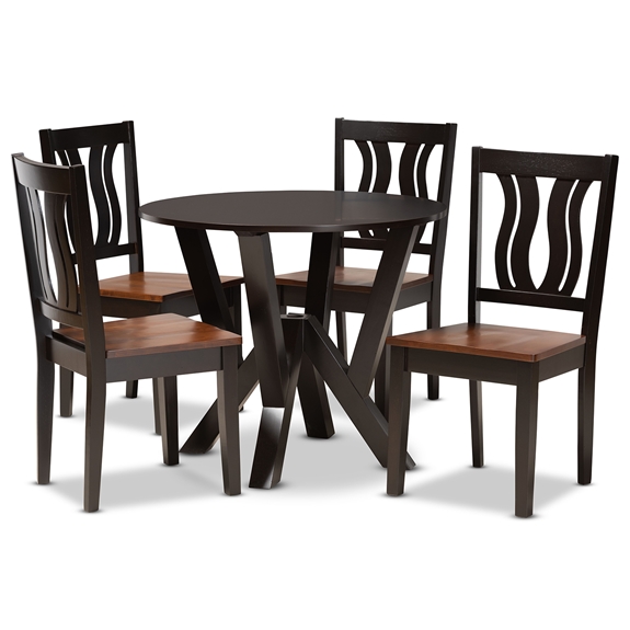 Baxton Studio Noelia Modern and Contemporary Transitional Two-Tone Dark Brown and Walnut Brown Finished Wood 5-Piece Dining Set