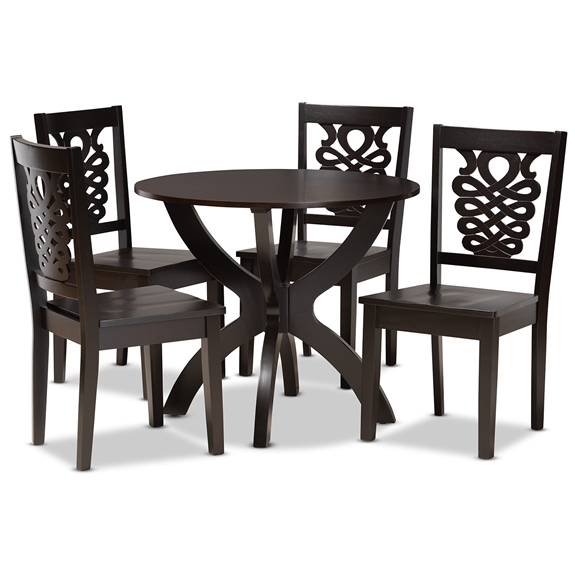 Baxton Studio Wanda Modern and Contemporary Transitional Dark Brown Finished Wood 5-Piece Dining Set