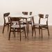 Baxton Studio Paras Mid-Century Modern Transitional Light Beige Fabric Upholstered and Walnut Brown Finished Wood 5-Piece Dining Set with Faux Marble Dining Table - Paras-Latte/Walnut-5PC Dining Set