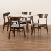 Baxton Studio Paras Mid-Century Modern Transitional Light Grey Fabric Upholstered and Walnut Brown Finished Wood 5-Piece Dining Set with Faux Marble Dining Table - Paras-Smoke/Walnut-5PC Dining Set