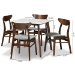 Baxton Studio Paras Mid-Century Modern Transitional Light Grey Fabric Upholstered and Walnut Brown Finished Wood 5-Piece Dining Set with Faux Marble Dining Table - Paras-Smoke/Walnut-5PC Dining Set