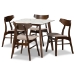 Baxton Studio Pearson Mid-Century Modern Transitional Light Beige Fabric Upholstered and Walnut Brown Finished Wood 5-Piece Dining Set with Faux Marble Table