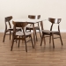 Baxton Studio Pearson Mid-Century Modern Transitional Light Beige Fabric Upholstered and Walnut Brown Finished Wood 5-Piece Dining Set with Faux Marble Table - Pearson-Latte/Walnut-5PC Dining Set