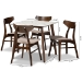 Baxton Studio Pearson Mid-Century Modern Transitional Light Beige Fabric Upholstered and Walnut Brown Finished Wood 5-Piece Dining Set with Faux Marble Table - Pearson-Latte/Walnut-5PC Dining Set