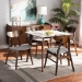 Baxton Studio Pearson Mid-Century Modern Transitional Light Grey Fabric Upholstered and Walnut Brown Finished Wood 5-Piece Dining Set with Faux Marble Table - Pearson-Smoke/Walnut-5PC Dining Set