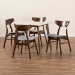 Baxton Studio Pearson Mid-Century Modern Transitional Light Grey Fabric Upholstered and Walnut Brown Finished Wood 5-Piece Dining Set with Faux Marble Table - Pearson-Smoke/Walnut-5PC Dining Set