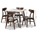 Baxton Studio Pearson Mid-Century Modern Transitional Light Grey Fabric Upholstered and Walnut Brown Finished Wood 5-Piece Dining Set with Faux Marble Table - Pearson-Smoke/Walnut-5PC Dining Set