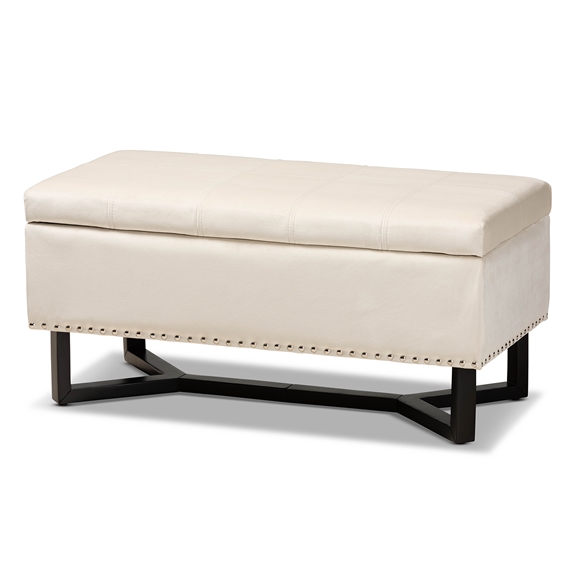 Baxton Studio Esther Modern and Contemporary Beige Velvet Fabric Upholstered and Dark Brown Finished Wood Storage Ottoman