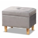Baxton Studio Elias Modern and Contemporary Grey Velvet Fabric Upholstered and Oak Brown Finished Wood Storage Ottoman