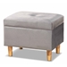 Baxton Studio Elias Modern and Contemporary Grey Velvet Fabric Upholstered and Oak Brown Finished Wood Storage Ottoman