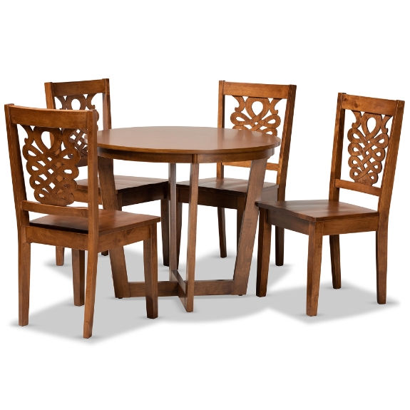 Baxton Studio Salida Modern and Contemporary Transitional Walnut Brown Finished Wood 5-Piece Dining Set