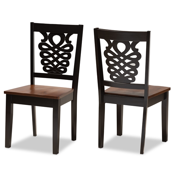 Baxton Studio Gervais Modern and Contemporary Transitional Two-Tone Dark Brown and Walnut Brown Finished Wood 2-Piece Dining Chair Set