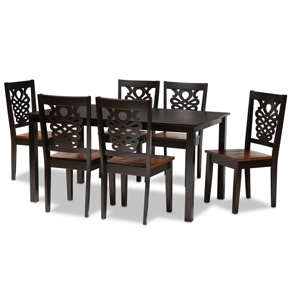 Baxton Studio Luisa Modern and Contemporary Two-Tone Dark Brown and Walnut Brown Finished Wood 7-Piece Dining Set